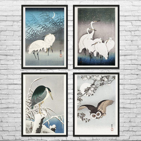 Birds Ukiyo-e Wall Art Set of 4
