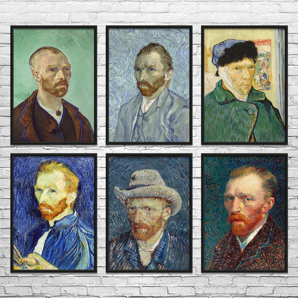 Van Gogh Self Portraits Art Prints Set of 6