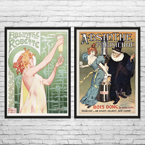 Absinthe Vintage Ad Wall Art Set of 2