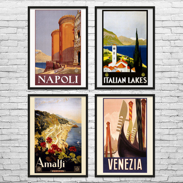Italy Vintage Travel Art Set of 4