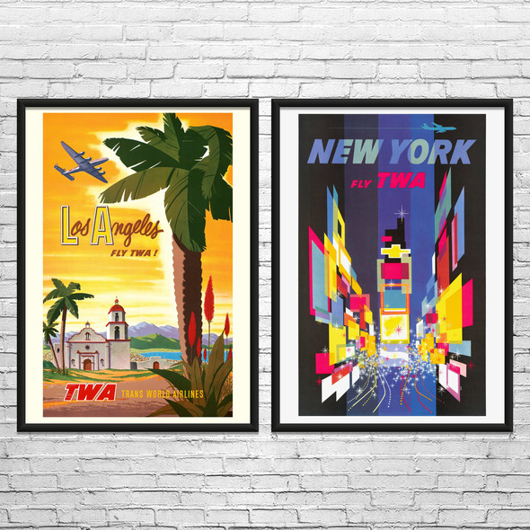 TWA Vintage Travel Art Set of 2
