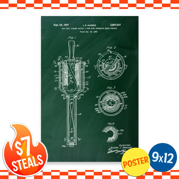 Golf Ball Washer Patent Wall Art Poster (unframed) 9" x 12"
