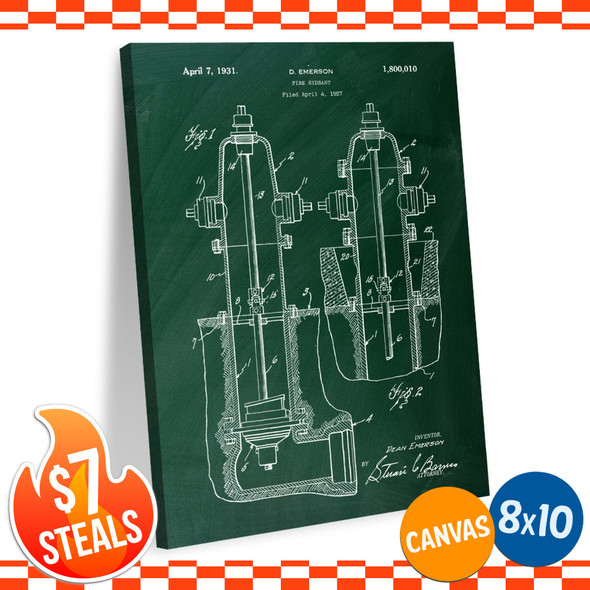 Fire Hydrant Patent Wall Art Canvas Print 8" x 10"