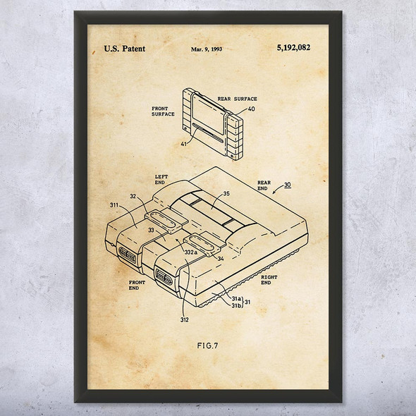 Super Nintendo SNES Video Game System Patent Wall Art