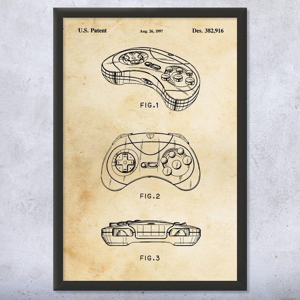 Saturn Video Game Controller Patent Wall Art