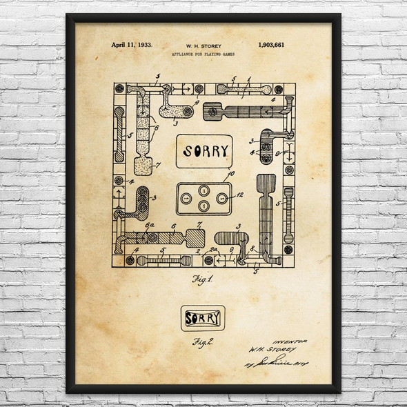 Sorry Game Patent Wall Art