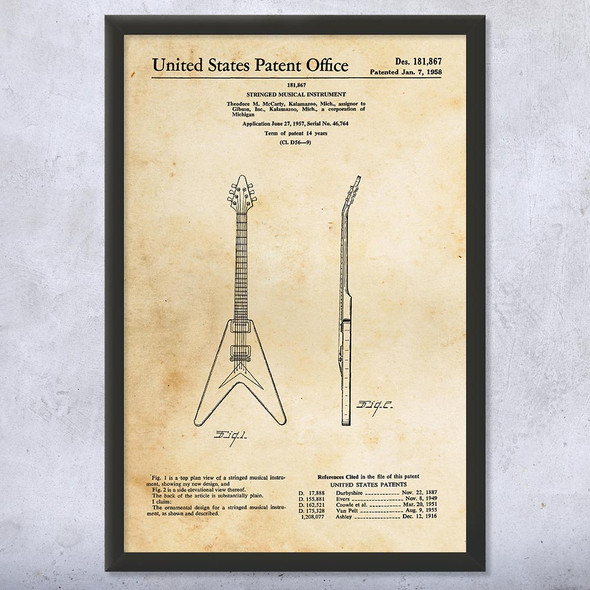 Gibson Flying V Electric Guitar Patent Wall Art