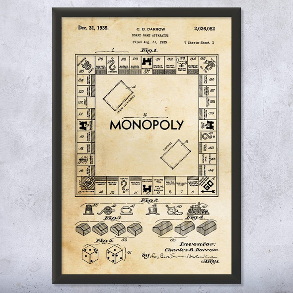 Monopoly Board Game Patent Wall Art
