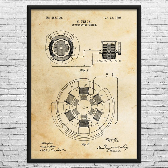 Nikola Tesla Alternating Motor Patent Wall Art