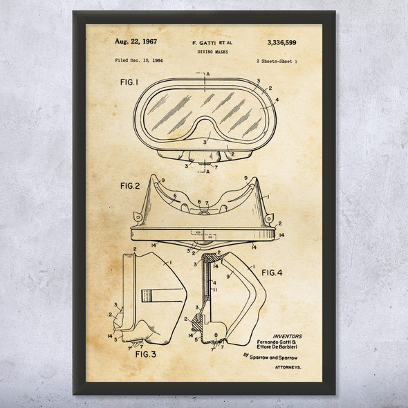 Diving Mask Patent Wall Art