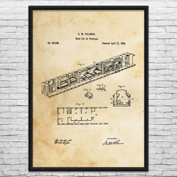 Passenger Train Car Patent Wall Art