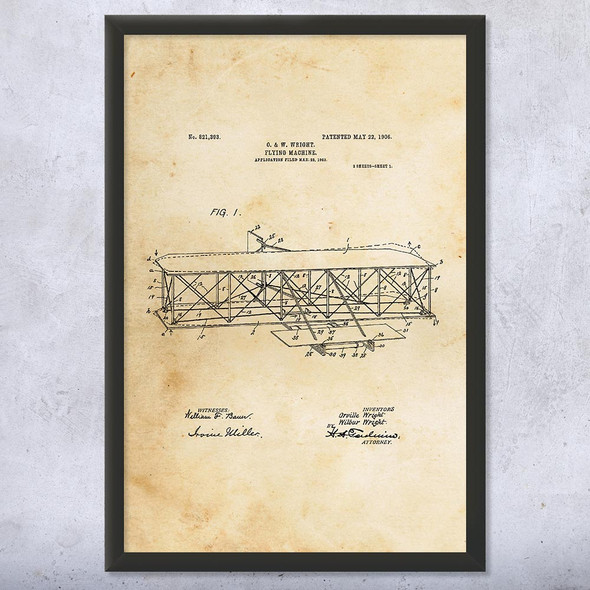 Wright Bros Airplane Patent Wall Art