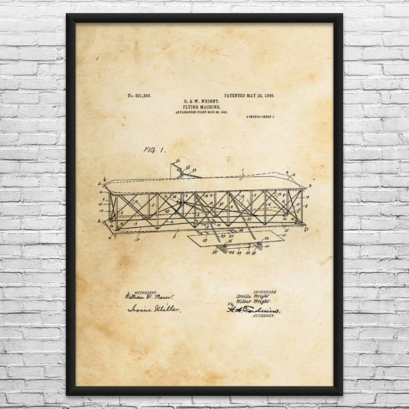 Wright Bros Airplane Patent Wall Art