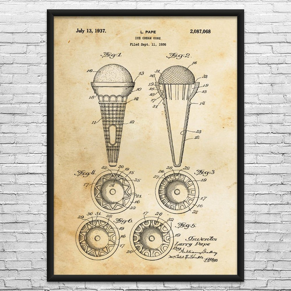 Ice Cream Cone Patent Wall Art