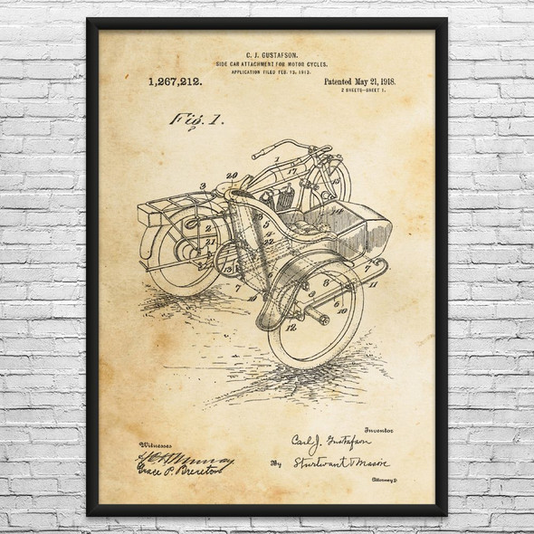 Motorcycle Side Car Patent Wall Art