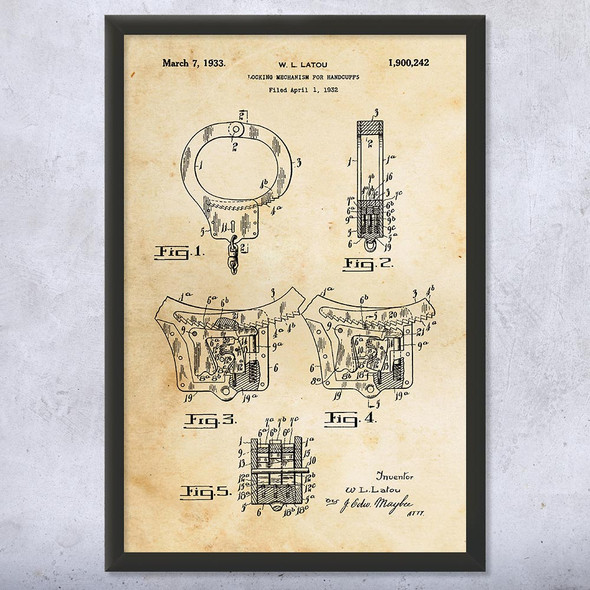 Handcuffs Patent Wall Art