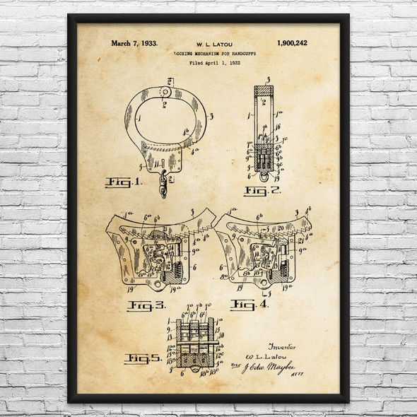 Handcuffs Patent Wall Art
