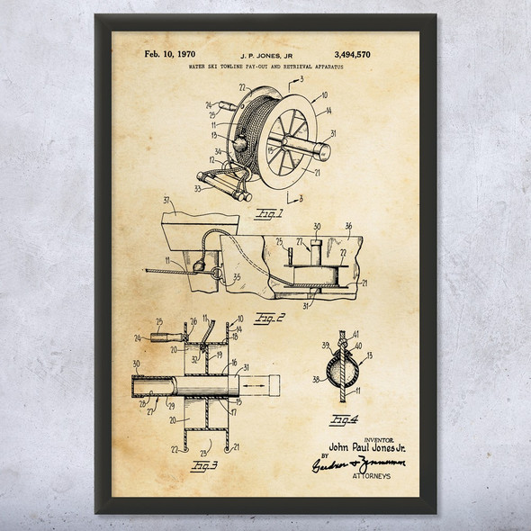 Water Ski Towline Patent Wall Art