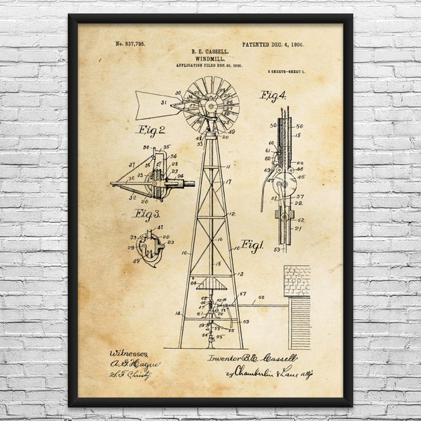 Windmill Patent Wall Art