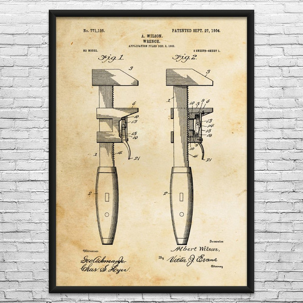 Pipe Wrench Patent Wall Art