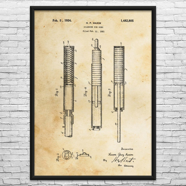 Gun Silencer Patent Wall Art