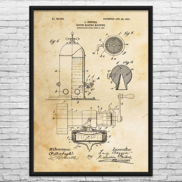 First Espresso Machine Patent Wall Art