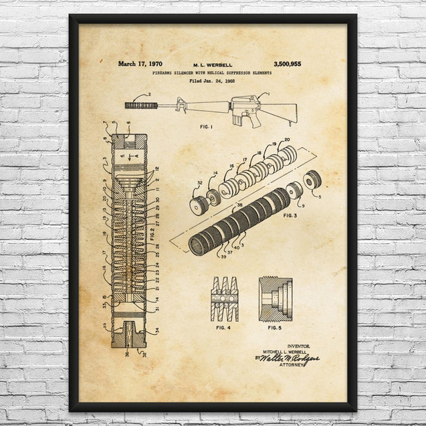 Rifle Silencer Patent Wall Art
