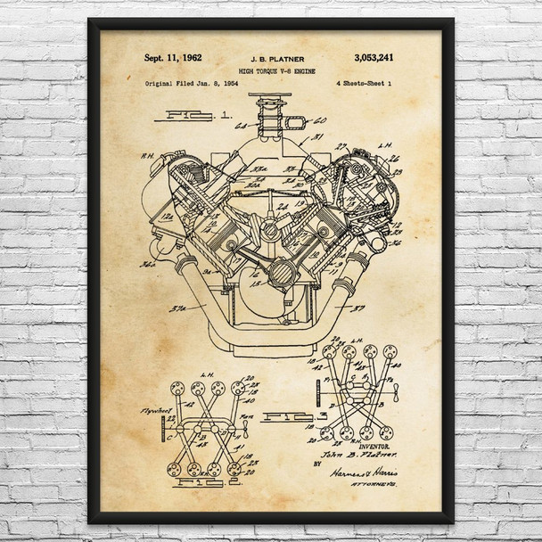 V8 Engine Patent Wall Art