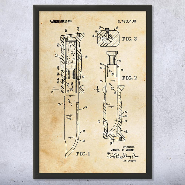 Survival Knife Patent Wall Art