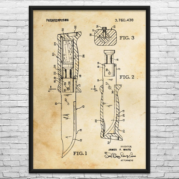 Survival Knife Patent Wall Art