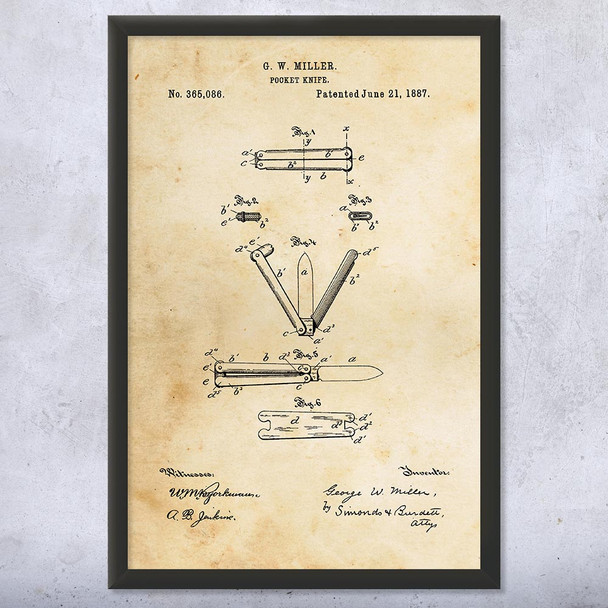 Butterfly Knife Patent Wall Art