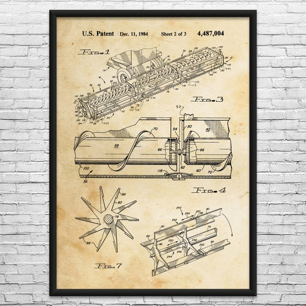 Combine Harvester Blades Patent Wall Art