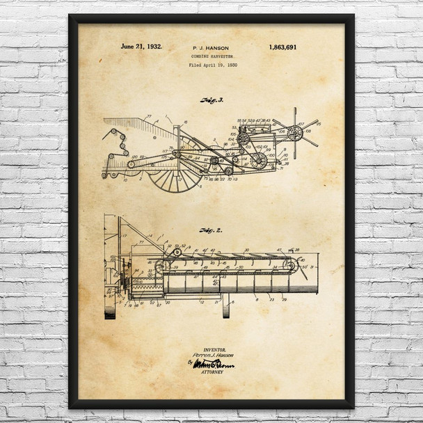 Combine Harvester Patent Wall Art