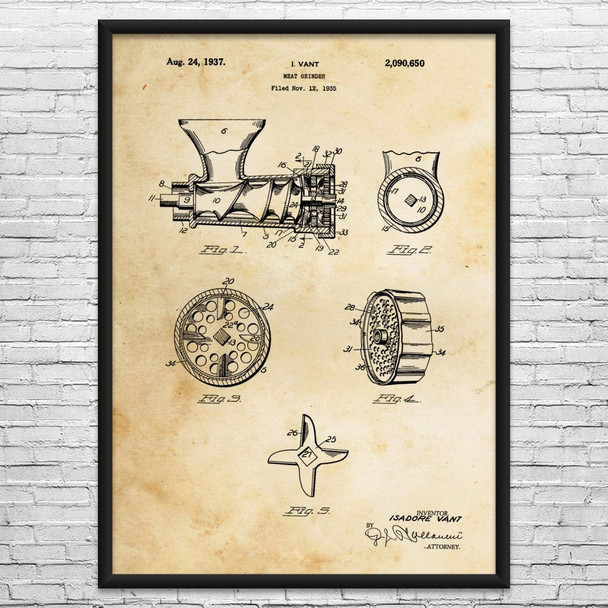 Meat Grinder Patent Wall Art