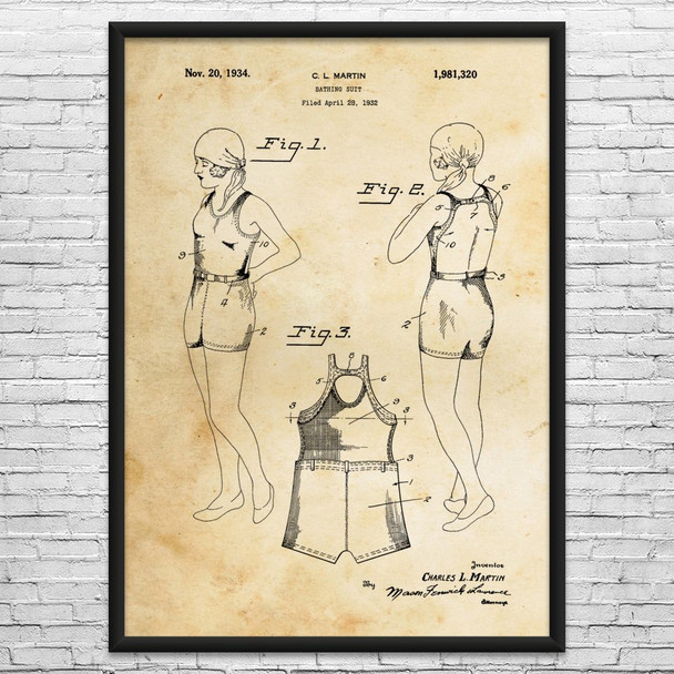 Retro Bathing Suit Patent Wall Art