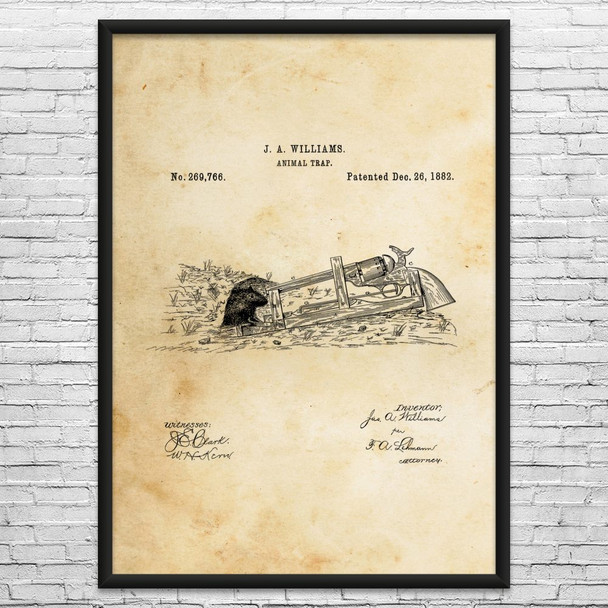 Gun Powered Mouse Trap Patent Wall Art