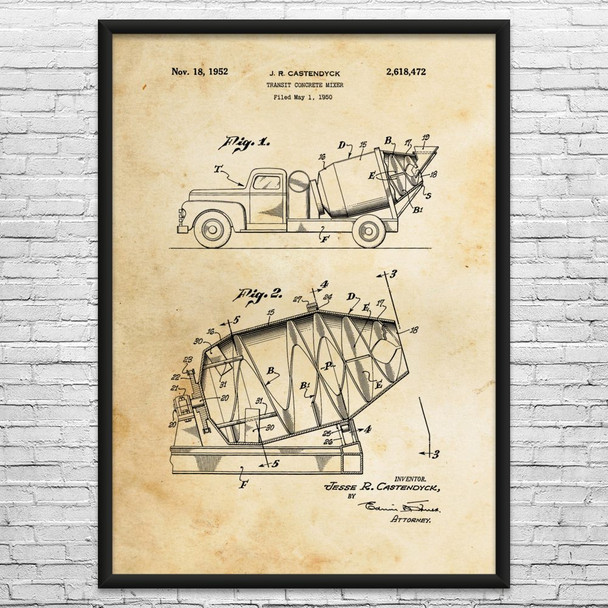 Cement Mixer Truck Patent Wall Art