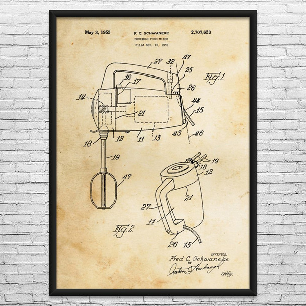 Hand Mixer Patent Wall Art