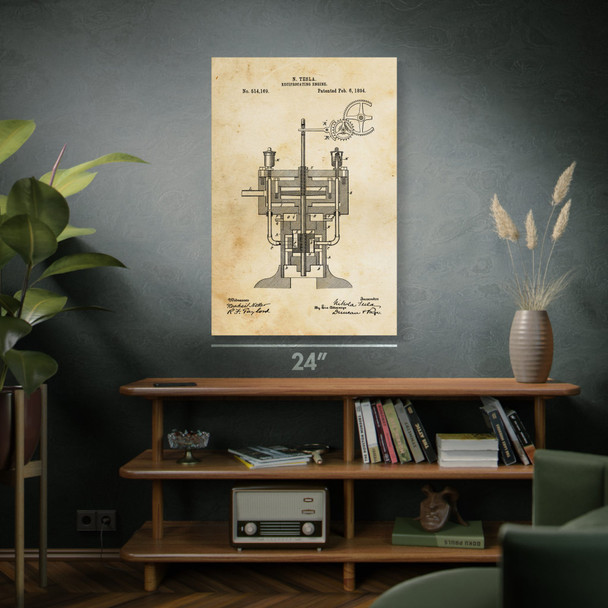 Nikola Tesla Reciprocating Engine Patent Wall Art