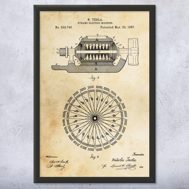 Nikola Tesla Dynamo Electric Machine Patent Wall Art
