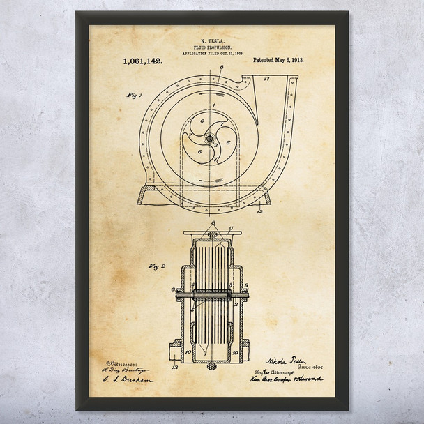 Nikola Tesla Fluid Propulsion Patent Wall Art