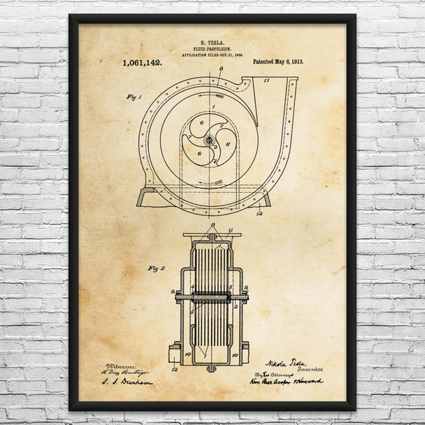 Nikola Tesla Fluid Propulsion Patent Wall Art