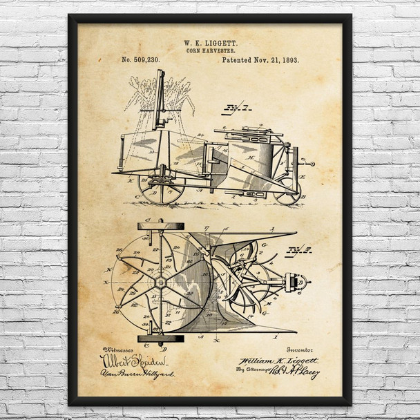 Corn Harvester Patent Wall Art