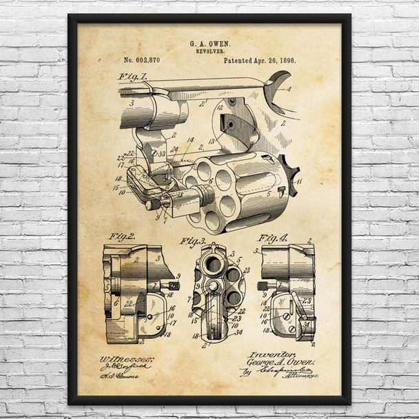 Revolver Cylinder Chamber Patent Wall Art