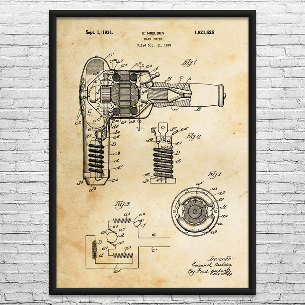 Electric Hair Dryer Patent Wall Art