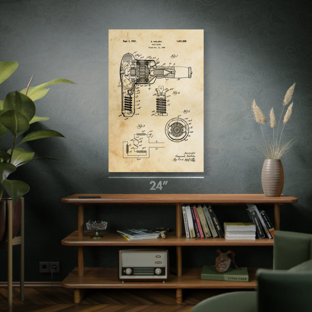 Electric Hair Dryer Patent Wall Art