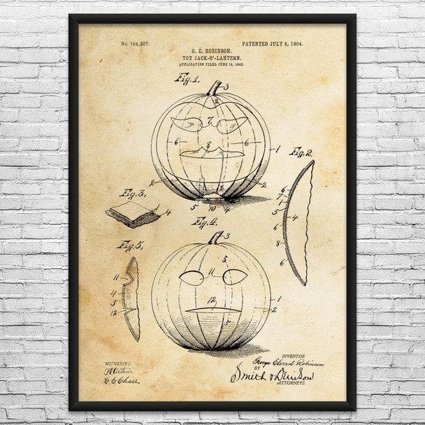 Halloween Jack-o-Lantern Patent Wall Art