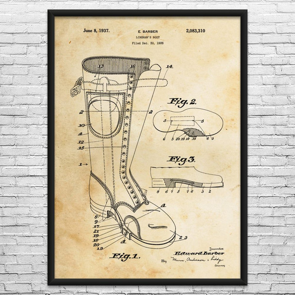 Linemans Boot Patent Wall Art