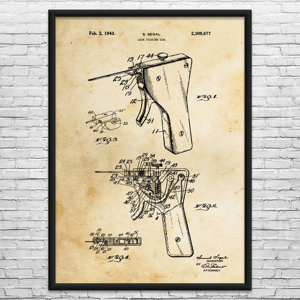 Lock Picking Gun Patent Wall Art