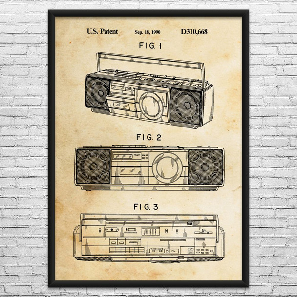Boombox Tape Player Patent Wall Art